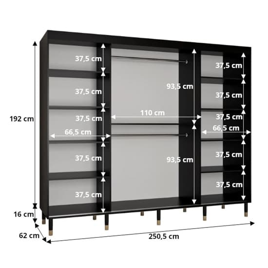 Barrie I Mirrored Wardrobe With 3 Sliding Doors 250cm In Black_5