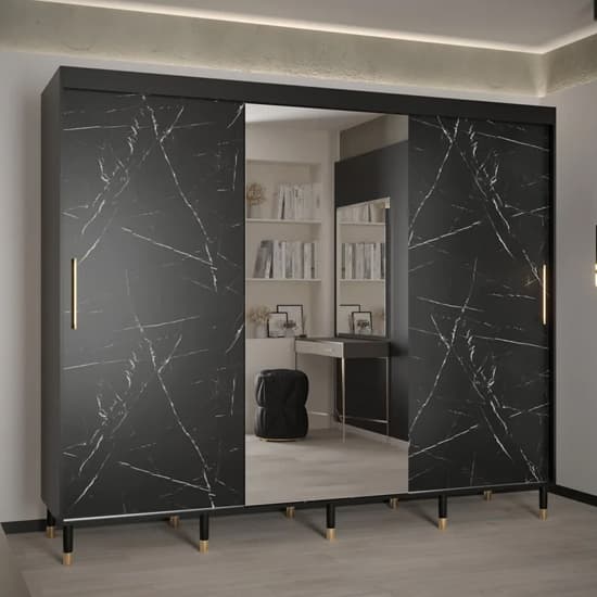 Barrie I Mirrored Wardrobe With 3 Sliding Doors 250cm In Black_1