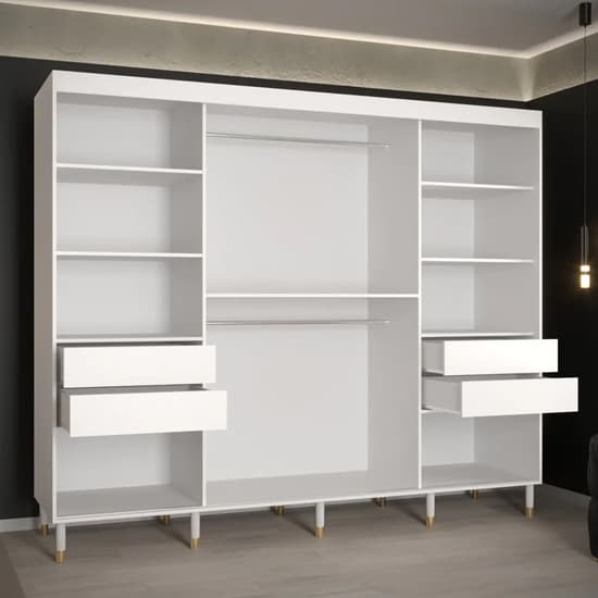 Barrie I Mirrored Wardrobe With 3 Sliding Doors 250cm In White_3