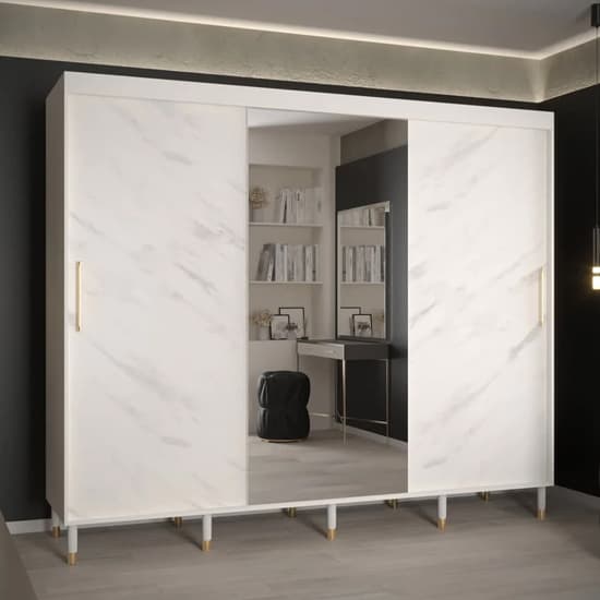 Barrie I Mirrored Wardrobe With 3 Sliding Doors 250cm In White_1