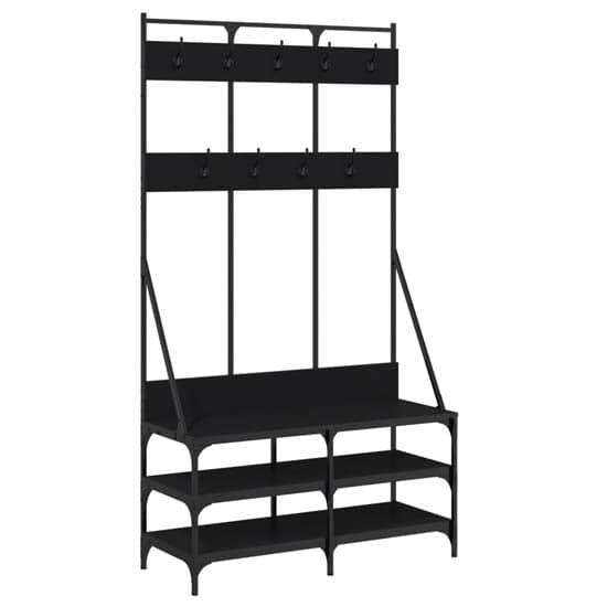 Barrie Wooden Clothes Rack With Shoe Storage In Black_2