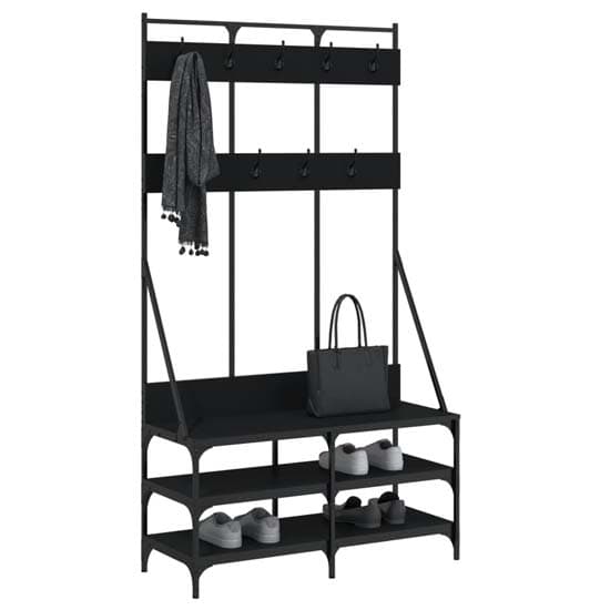 Barrie Wooden Clothes Rack With Shoe Storage In Black_3