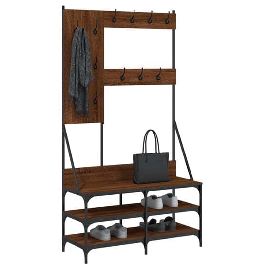 Barrie Wooden Clothes Rack With Shoe Storage In Brown Oak_3