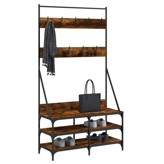 Barrie Wooden Clothes Rack With Shoe Storage In Smoked Oak_3