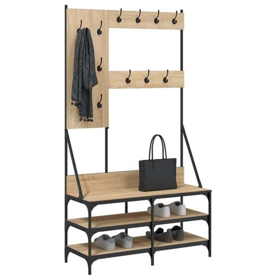 Barrie Wooden Clothes Rack With Shoe Storage In Sonoma Oak_3