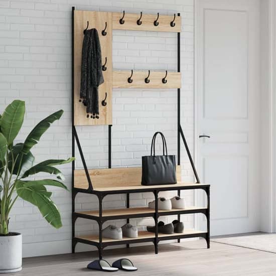 Barrie Wooden Clothes Rack With Shoe Storage In Sonoma Oak_1