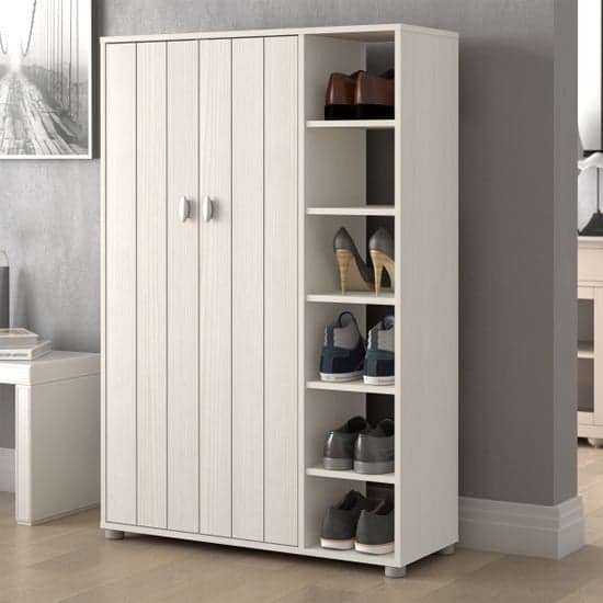 Barrie Wooden Shoe Storage Cabinet Tall With 2 Doors In White_2