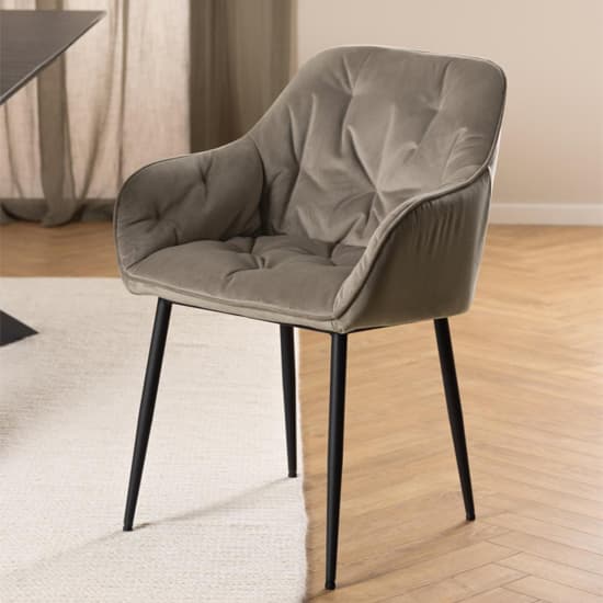 Basel Beige Fabric Dining Chairs With Armrests In Pair_5