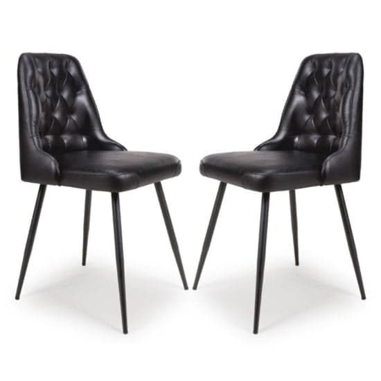 Basel Black Genuine Buffalo Leather Dining Chairs In Pair_1