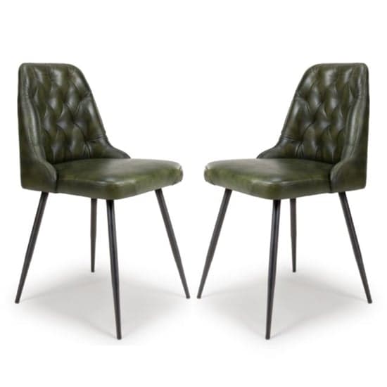 Basel Green Genuine Buffalo Leather Dining Chairs In Pair_1