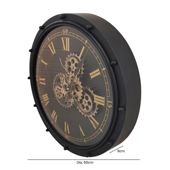 Basel Metal Wall Clock In Black With Gold Gears_2