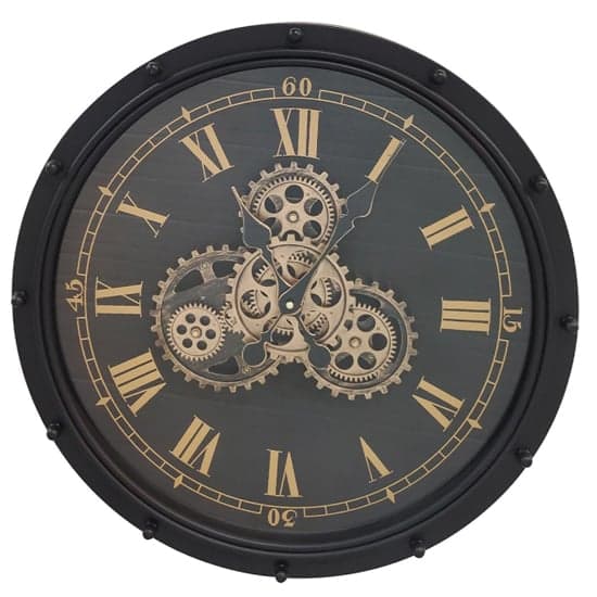 Basel Metal Wall Clock In Black With Gold Gears_1