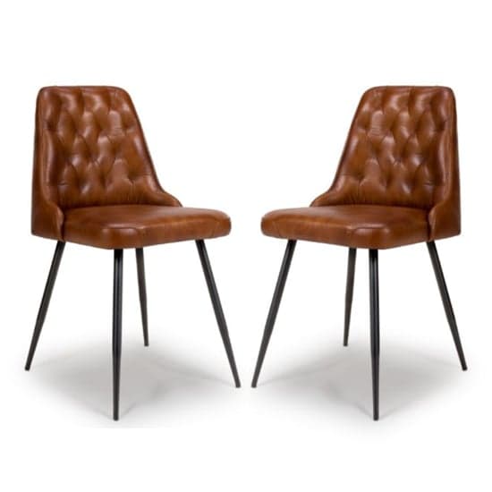 Basel Tan Genuine Buffalo Leather Dining Chairs In Pair_1