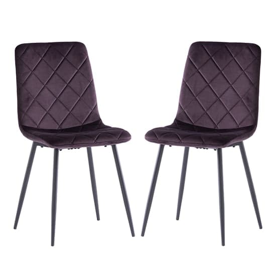 Basia Aubergine Velvet Fabric Dining Chairs In Pair_1