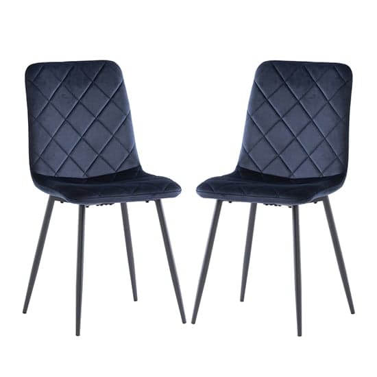 Basia Deep Blue Velvet Fabric Dining Chairs In Pair_1
