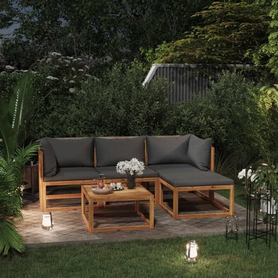 Basile Solid Wood 5 Piece Garden Lounge Set With Grey Cushions_1