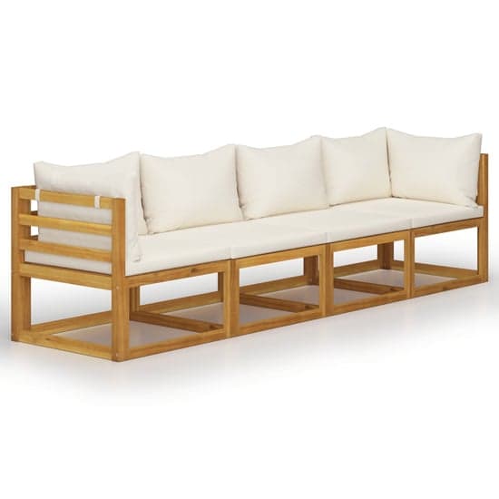 Basile Solid Wood Garden 4 Seater Sofa With Cream Cushions_2
