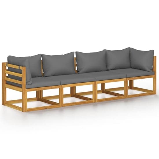 Basile Solid Wood Garden 4 Seater Sofa With Dark Grey Cushions_2