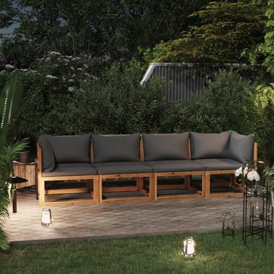 Basile Solid Wood Garden 4 Seater Sofa With Dark Grey Cushions_1