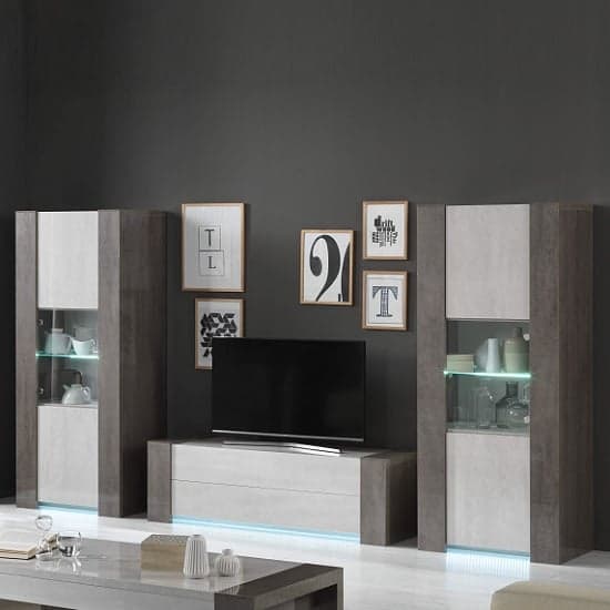 Basix Living Room Set In Dark White Marble Effect Gloss LED