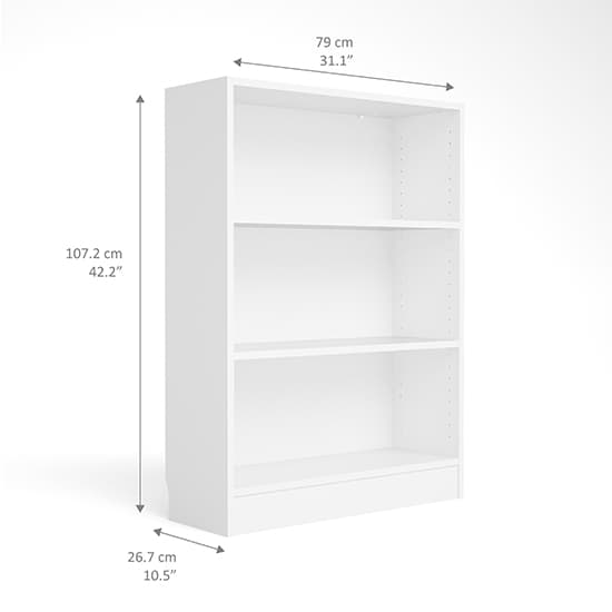 Baskon Wooden Low Wide 2 Shelves Bookcase In White_3
