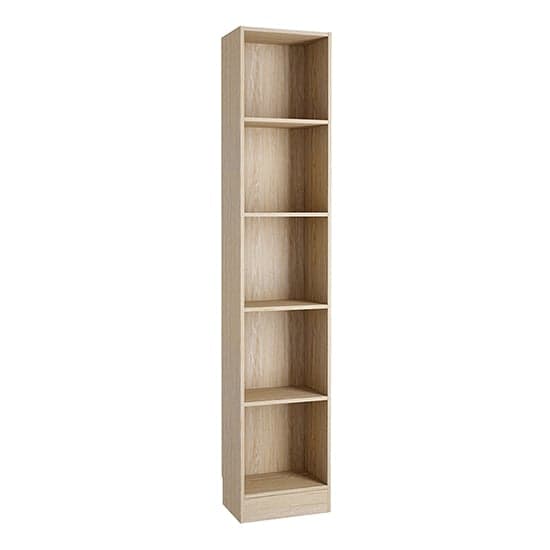 Baskon Wooden Tall Narrow 4 Shelves Bookcase In Oak_1