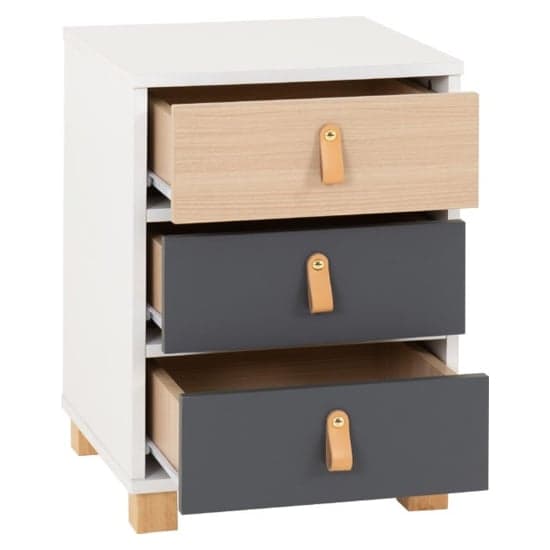Batam Bedside Cabinet 3 Drawers In Oak Effect And Grey_2