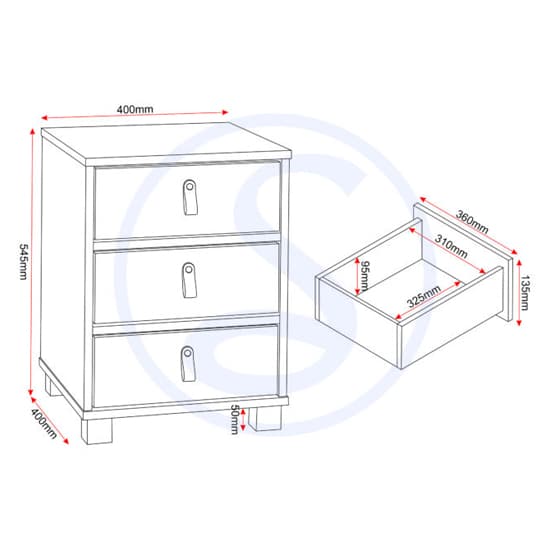 Batam Bedside Cabinet 3 Drawers In Oak Effect And Grey_5