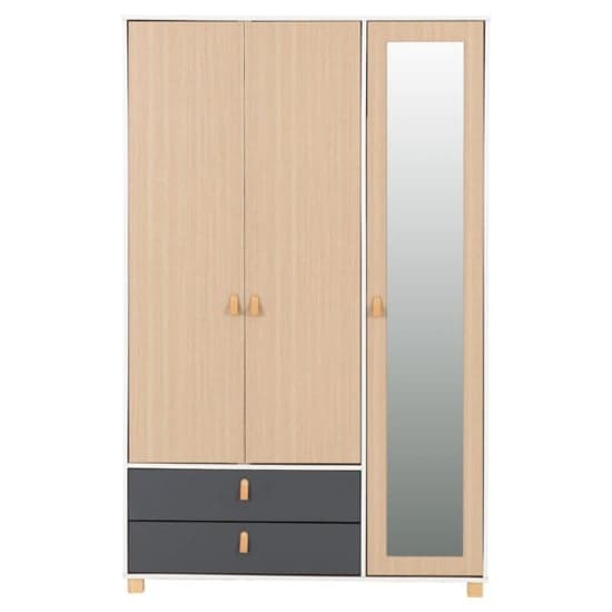 Batam Mirrored Wardrobe 3 Doors In Oak Effect And Grey_2