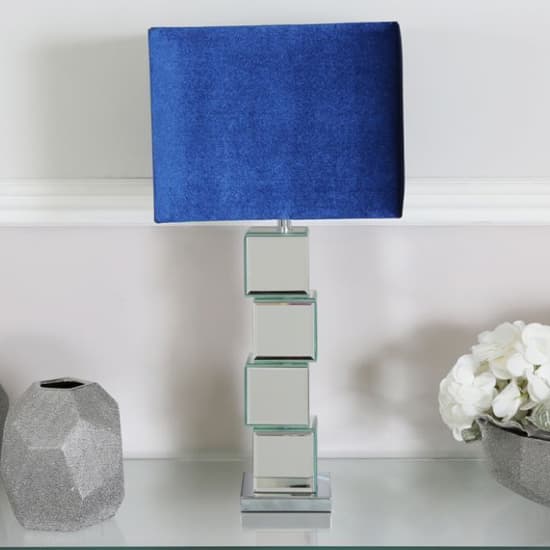Batavia Blue Shade Table Lamp With Mirrored Base Furniture in Fashion