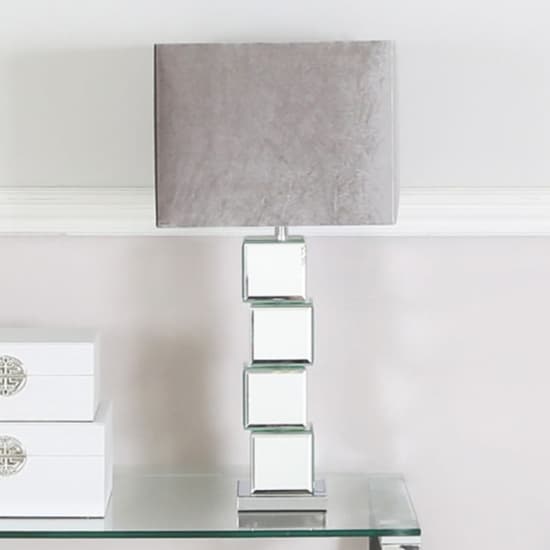 Batavia Grey Shade Table Lamp With Mirrored Base Furniture in Fashion