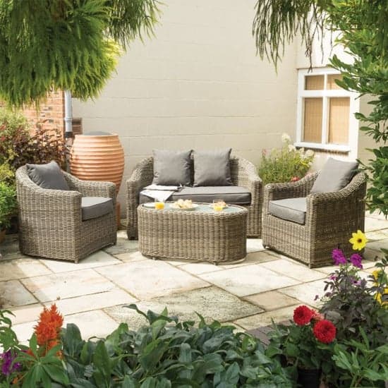 Baxton Outdoor Sofa Set With Coffee Table In Natural Weave Effect_1