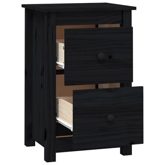 Beale Pine Wood Bedside Cabinet With 2 Drawers In Black_5