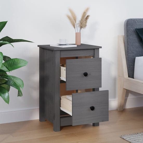 Beale Pine Wood Bedside Cabinet With 2 Drawers In Grey_2