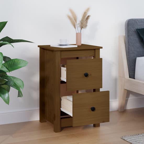 Beale Pine Wood Bedside Cabinet With 2 Drawers In Honey Brown_2