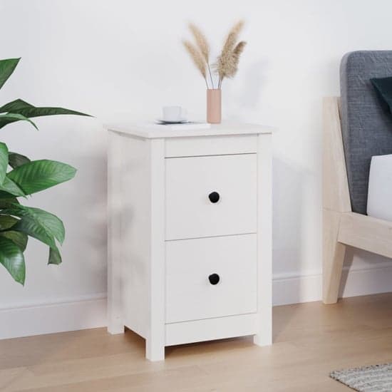 Beale Pine Wood Bedside Cabinet With 2 Drawers In White_1