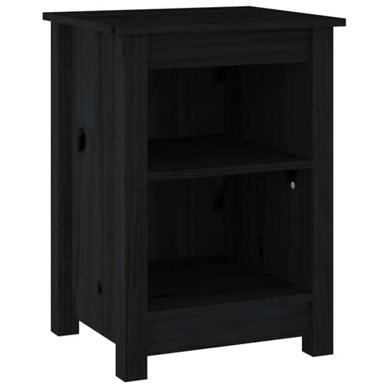Beale Pine Wood Bedside Cabinet With 2 Shelves In Black_2