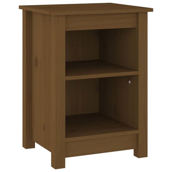 Beale Pine Wood Bedside Cabinet With 2 Shelves In Honey Brown_2