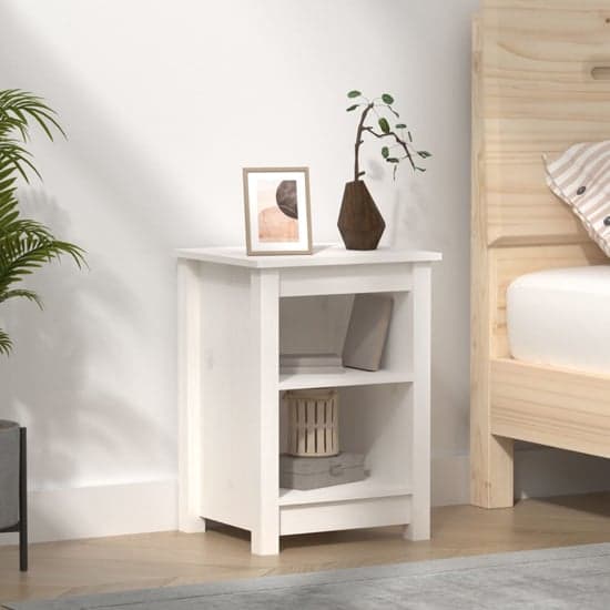 Beale Pine Wood Bedside Cabinet With 2 Shelves In White_1