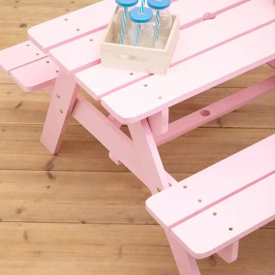 Beata Outdoor Wooden Kids Picnic Bench In Pink_2