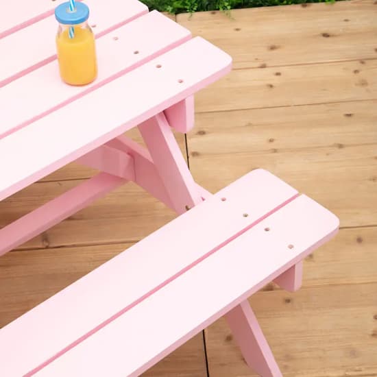 Beata Outdoor Wooden Kids Picnic Bench In Pink_3