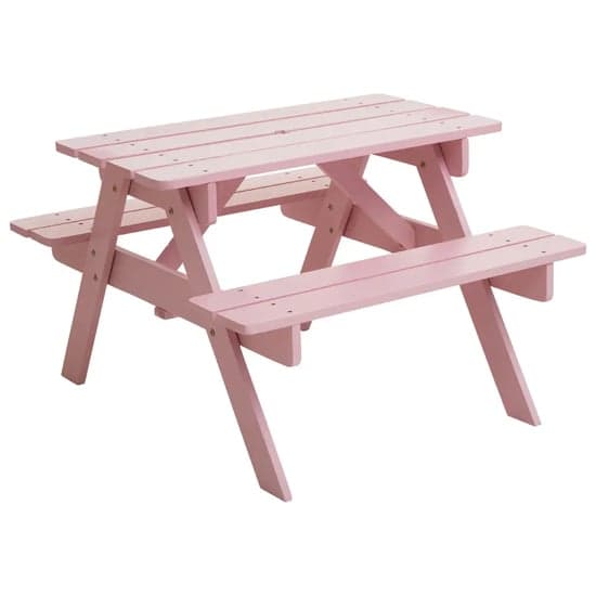 Beata Outdoor Wooden Kids Picnic Bench In Pink_4