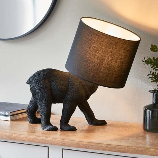 Beaune Bear Black Fabric Shade Table Lamp In Matt Black_2