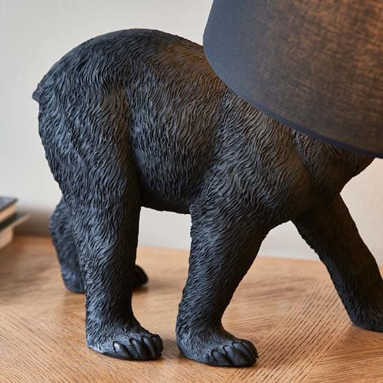 Beaune Bear Black Fabric Shade Table Lamp In Matt Black_3
