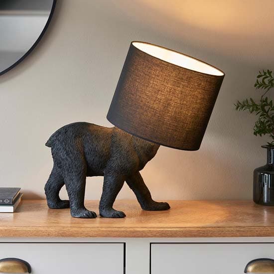 Beaune Bear Black Fabric Shade Table Lamp In Matt Black_8