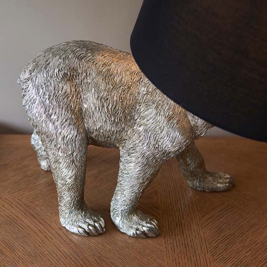 Beaune Bear Black Fabric Shade Table Lamp In Vintage Silver_3
