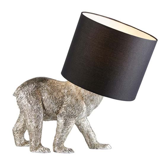 Beaune Bear Black Fabric Shade Table Lamp In Vintage Silver_6
