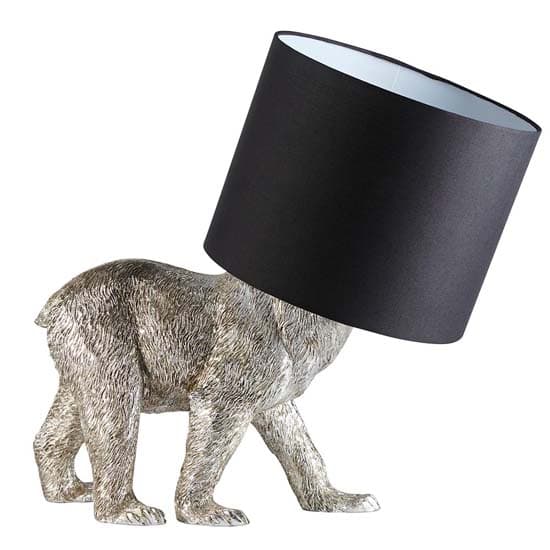 Beaune Bear Black Fabric Shade Table Lamp In Vintage Silver_7