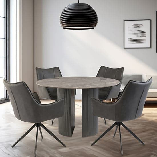 Beccles Sintered Stone Dining Table Round In Polished Grey_3