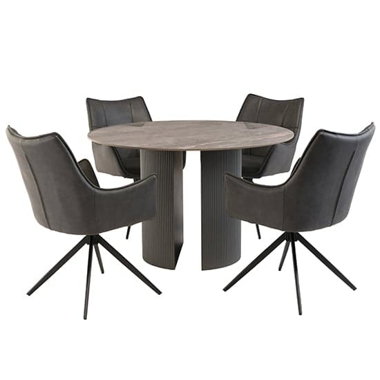 Beccles Stone Dining Table Round With 4 Vernon Charcoal Chairs_2